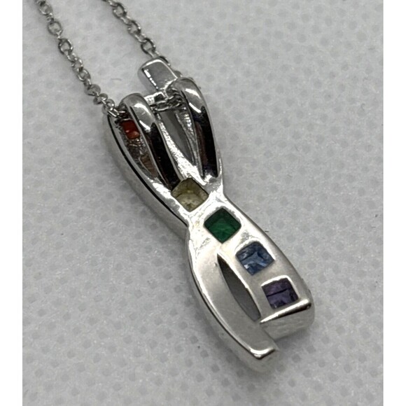 Cynthia Rowley New York Rainbow CZ Pendant 18 -20'' Necklace Sterling 925 Silver - Picture 6 of 10
